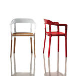 Krzesło STEELWOOD stal w kolorze biały/naturalny + czerwony